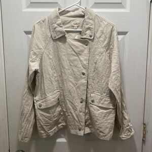 Perch womens khaki linen utility moto asymmetric hem jacket